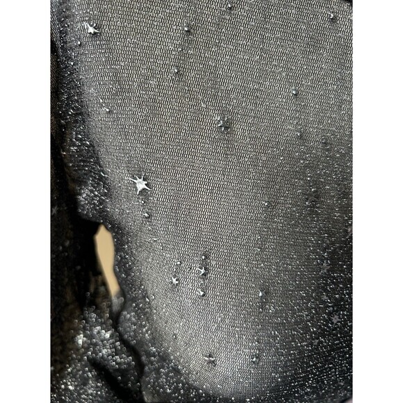 MangoPop Long Sleeve Top Size L Black Sheer Celestial Stars Mock Neck Glitter - Picture 6 of 10
